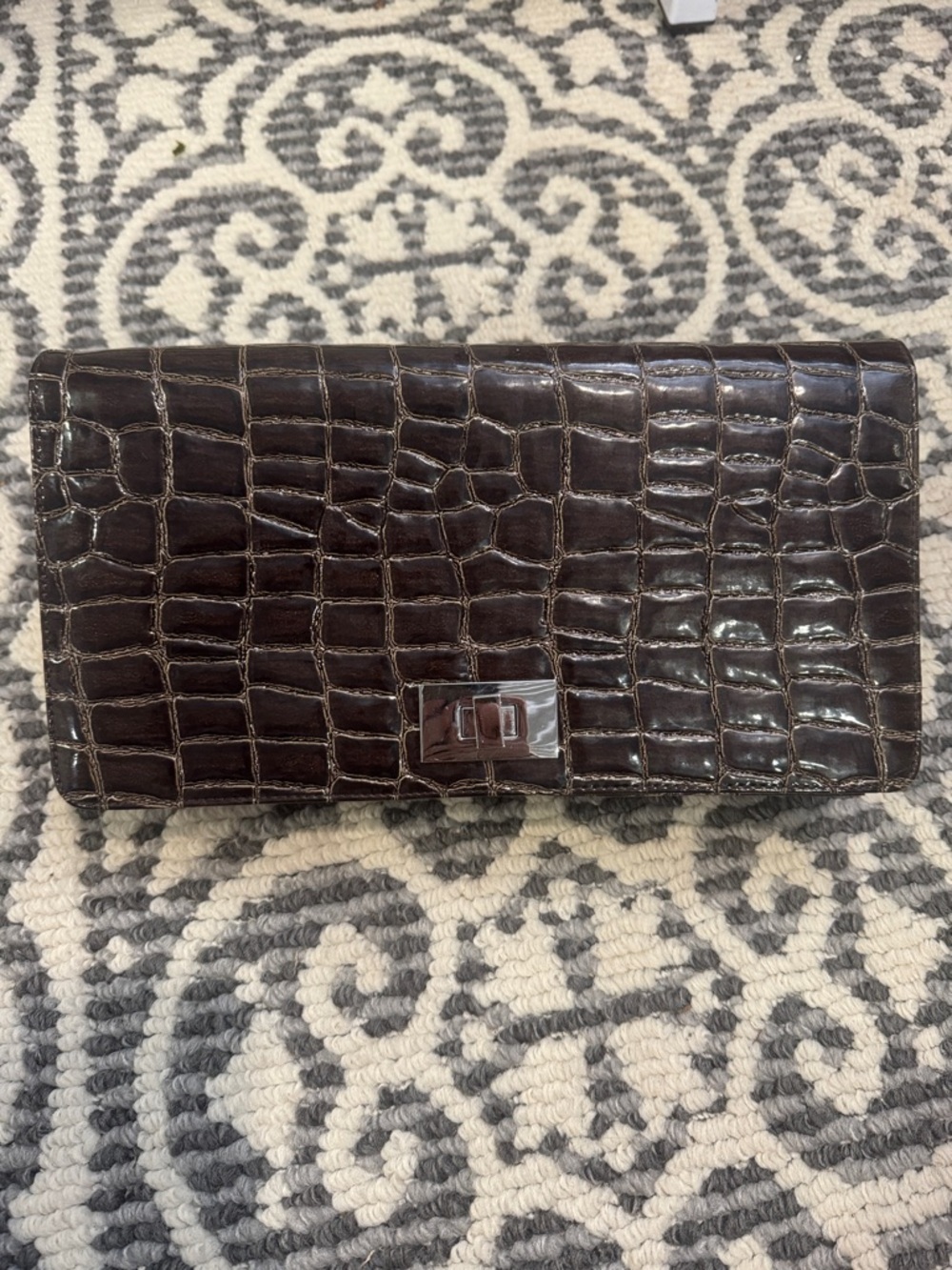 Murval Dark Brown Croc-Embossed Large Clutch